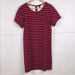 J.Crew women’s red and navy rugby striped knee length short sleeve t-shirt dress
